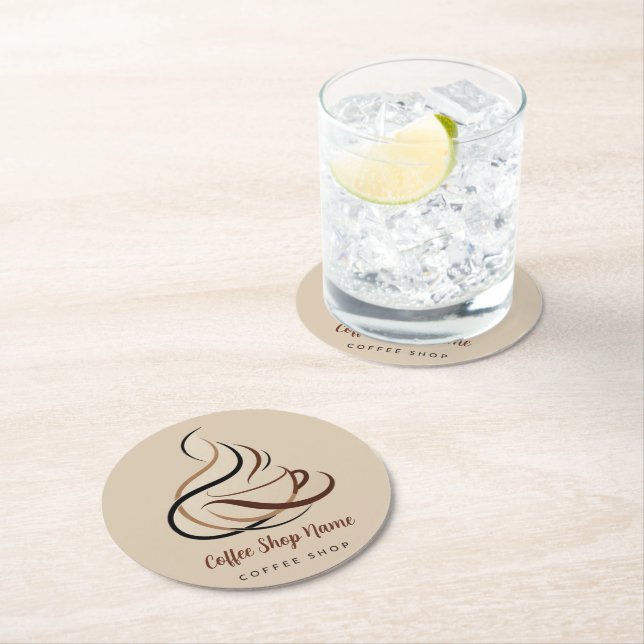 Modern Minimal Coffee Shop professional  shop Round Paper Coaster (Insitu)