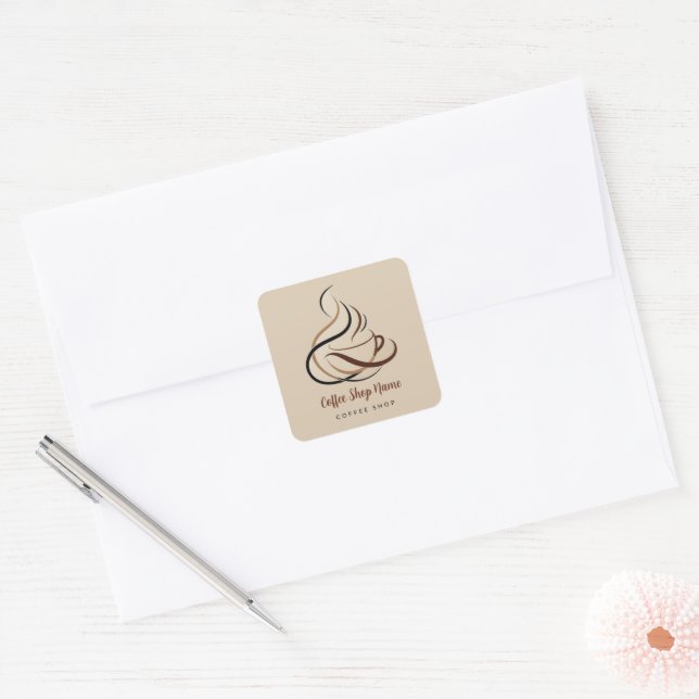 Modern Minimal Coffee Shop professional  shop Square Sticker (Envelope)