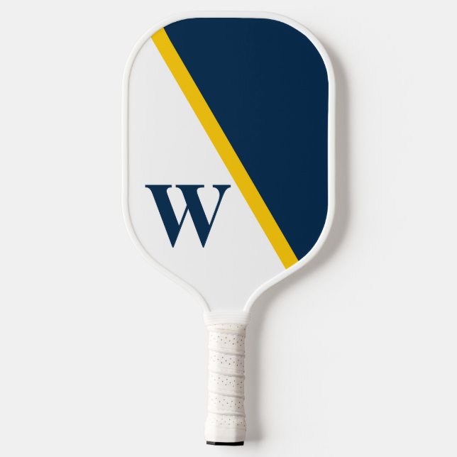 Modern Minimal College Yellow Blue White Monogram Pickleball Paddle (Back)