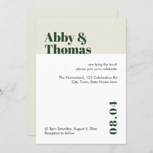 Modern Minimal Colour Block Green Stylish Wedding Invitation