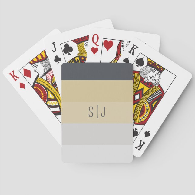 Modern Minimal Colour Block Monogram Personalise Playing Cards (Back)