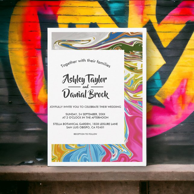 Modern Minimal Colourful Abstract Artistic Wedding Invitation (Creator Uploaded)
