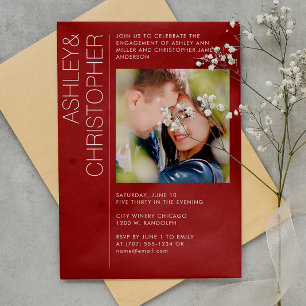 Modern Minimal Crimson Red Engagement Party Photo Invitation