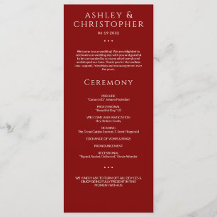 Modern Minimal Crimson Red Wedding Ceremony Program