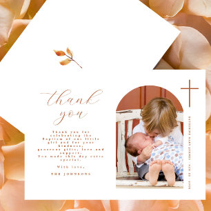 Modern Minimal Cross Photo Baptism  Thank You Card