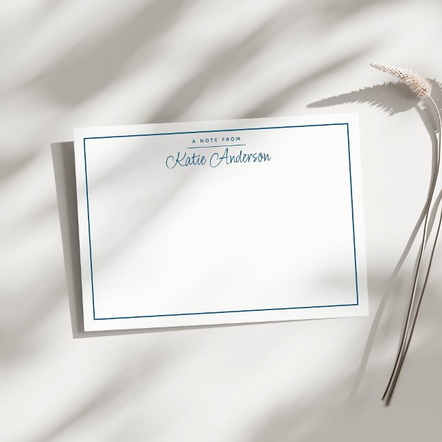 Modern Minimal Cursive Script Blue Cyan Note Card (Creator Uploaded)