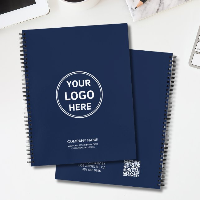 Modern Minimal Custom Logo QR Code Navy Blue Notebook (Modern Minimal Custom Logo QR Code Navy Blue Notebook)