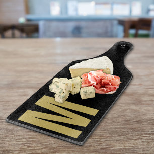 Modern Minimal Custom Monogram Black Gold Cutting Board