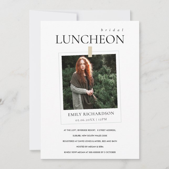 MODERN MINIMAL CUSTOM PHOTO BRIDAL LUNCHEON INVITE (Front)