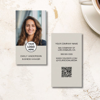 Modern Minimal Custom Photo Logo QR Business Card