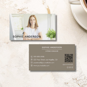 Modern Minimal Custom Photo Taupe Professional Business Card