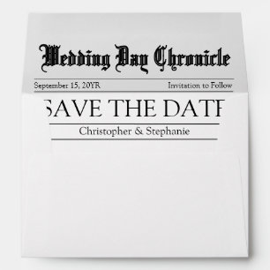 Modern Minimal Customised Newspaper Save the Date Envelope