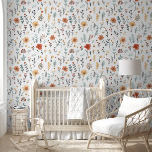 Modern Minimal Cute Boho Flowers Floral Nursery Wallpaper