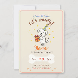 Modern Minimal Cute Puppy Dog Pet Birthday Party Invitation