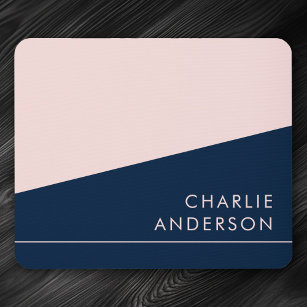 Modern minimal dark blue and pink custom name mouse pad