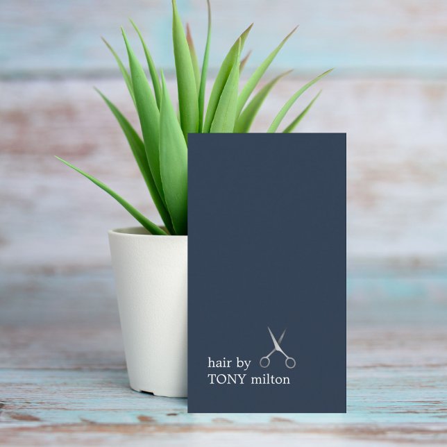 Modern Minimal Dark Blue Faux Silver Hairstylist  Business Card (Creator Uploaded)