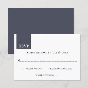 Modern Minimal Dark Blue Monogram Elegant Wedding RSVP Card