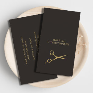 Modern Minimal Dark Faux Gold Hair Stylist Business Card
