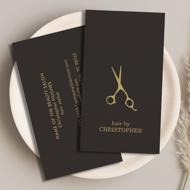 Modern Minimal Dark Faux Gold Hair Stylist Business Card (Creator Uploaded)