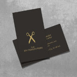 Modern Minimal Dark Faux Gold Hair Stylist Business Card<br><div class="desc">Modern elegant business card template with faux gold scissor pattern. Perfect for hair stylists,  hair salons. Minimalist design.</div>