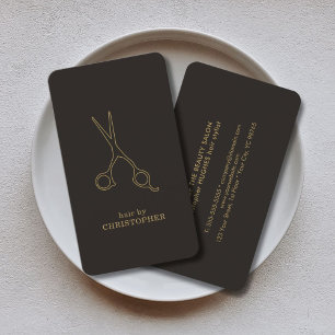 Modern Minimal Dark Faux Gold Hair Stylist Business Card