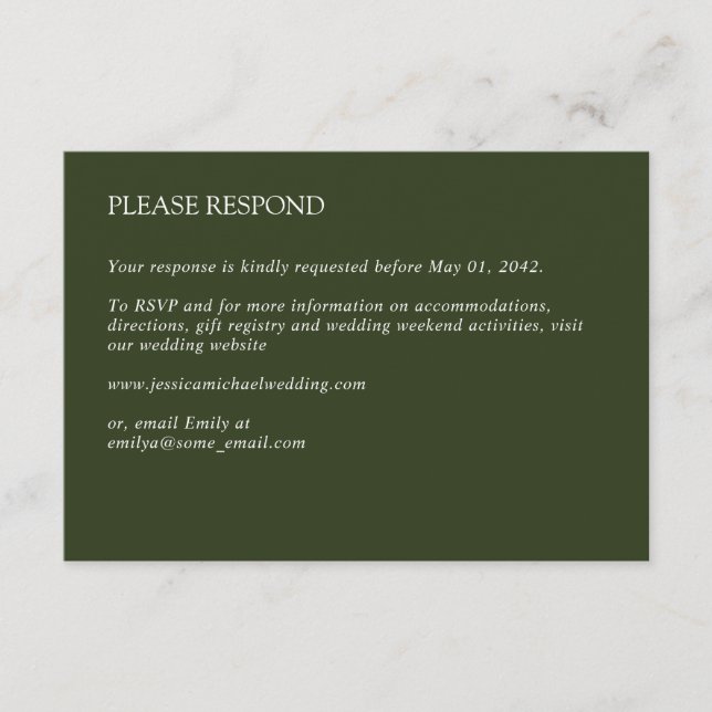 Modern Minimal Dark Green Wedding RSVP Card (Front)