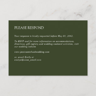 Modern Minimal Dark Green Wedding RSVP Card