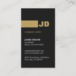 Modern Minimal Dark Grey Gold Monogram Consultant Business Card