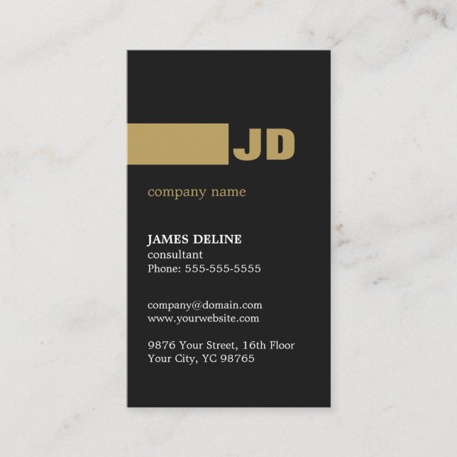 Modern Minimal Dark Grey Gold Monogram Consultant Business Card (Front)