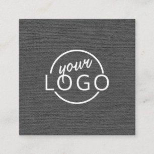 Modern minimal dark grey linen custom logo square business card