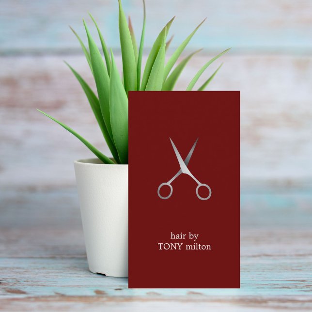 Modern Minimal Dark Red Faux Silver Hair Stylist Business Card (Creator Uploaded)