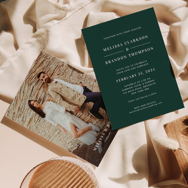 Modern Minimal Deep Emerald Green Photo Wedding  Invitation (Creator Uploaded)