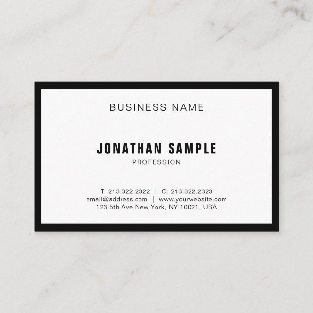 Modern Minimal Design Elegant Black White BW Plain Business Card (Front)