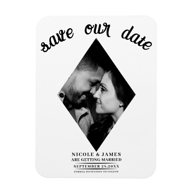 Modern Minimal Diamond Photo Wedding Save the Date Magnet (Vertical)