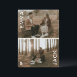 Modern minimal double photo save the date invitation<br><div class="desc">Celebrate your upcoming wedding in style with this beautifully designed double photo Save the Date card. The front displays two romantic engagement photos in soft, warm earth tones, with each photo framed by the couple’s vertical names in a bold, large serif font. The minimal, modern layout and neutral cream palette...</div>