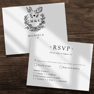 Modern Minimal Doves Elegant Script Wedding RSVP