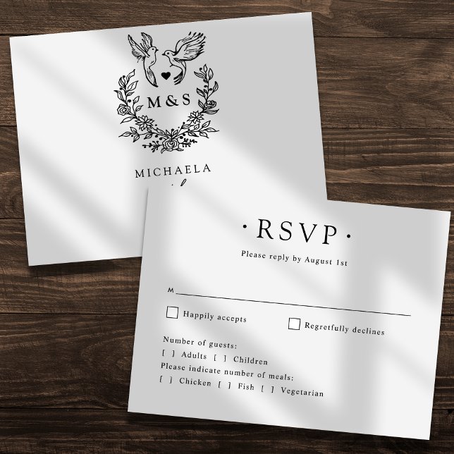 Modern Minimal Doves Elegant Script Wedding RSVP (Creator Uploaded)
