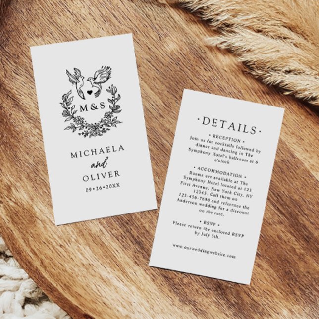 Modern Minimal Doves & Script Wedding Details Enclosure Card (Creator Uploaded)