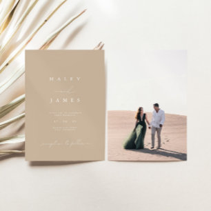 Modern Minimal Dusty Beige Script Photo Wedding Invitation