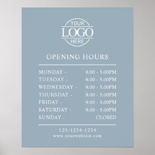 Modern Minimal Dusty Blue  Business Opening Hours Poster