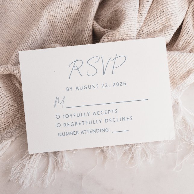 Modern Minimal Dusty Blue Script Wedding RSVP Card (Creator Uploaded)