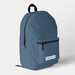 Modern Minimal Dusty Blue Solid Colour Custom Name Printed Backpack