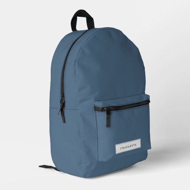 Modern Minimal Dusty Blue Solid Colour Custom Name Printed Backpack (Back Corner Left)