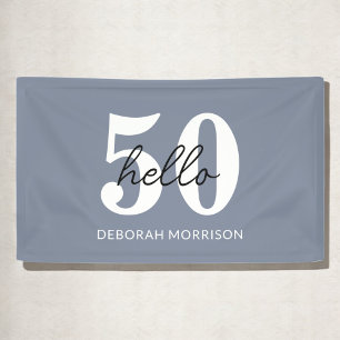 Modern Minimal Dusty Blue Typography 50th birthday Banner