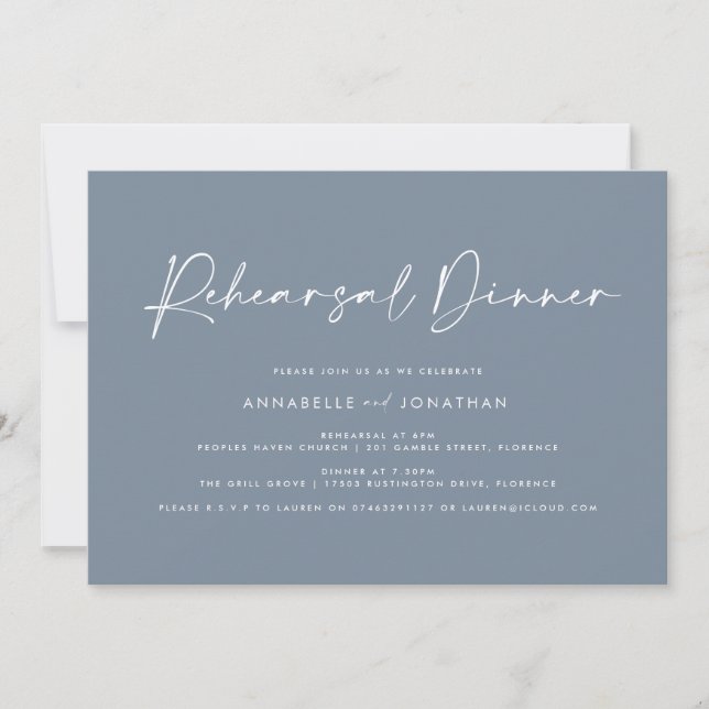 Modern Minimal dusty blue Wedding Rehearsal Dinner Invitation (Front)
