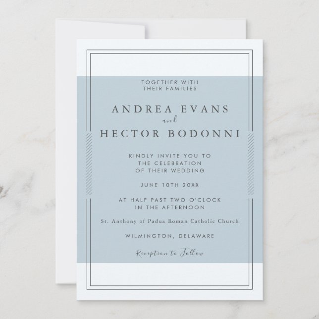 Modern Minimal Dusty Blue Weeding Invitation (Front)