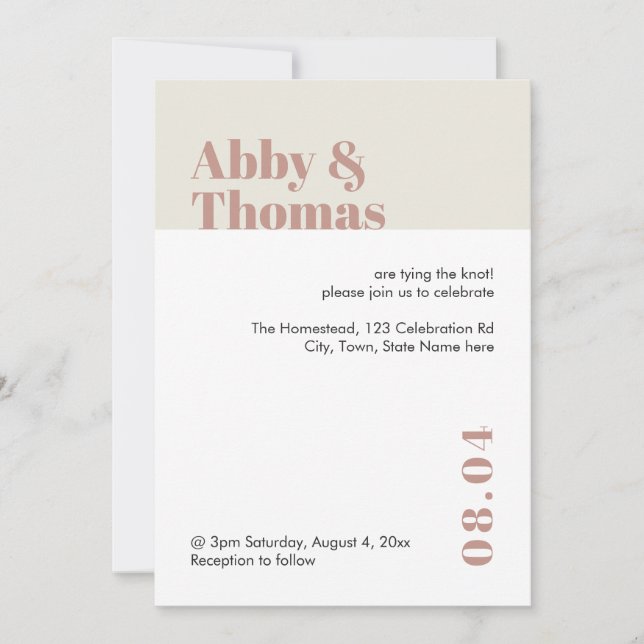 Modern Minimal Dusty Pink Blush Stylish Wedding Invitation (Front)