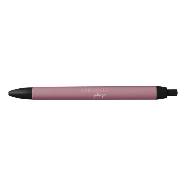 Modern Minimal Dusty Rose Script Personalised Blue Ink Pen (Front)