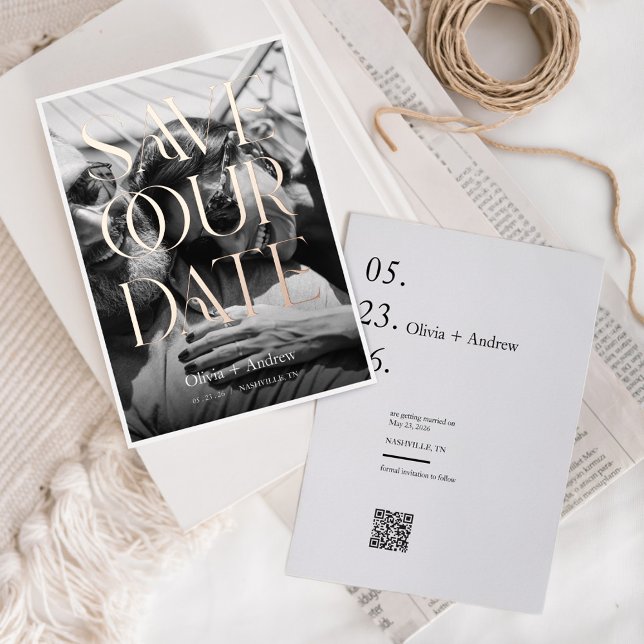 Modern Minimal Editorial Style Photo Save the Date (Modern Minimal Editorial Style Photo Save the Date Foil Invitation)