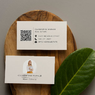 Modern minimal elegant beige simple arch photo business card